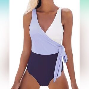 CUPSHE Women's One Piece Swimsuit Wrap Color Block Tie Side Bathing Suite NWT